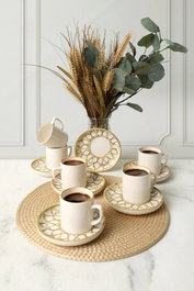 Hermia Juego de tazas de café de 12 piezas, crema y oro